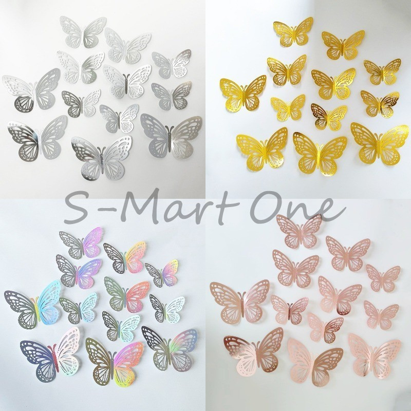 

Sale Sm 12Pcs Stiker Dinding Desain Kupu-Kupu Hollow/ 3D Untuk Dekorasi Pesta Pernikahan Butterfly