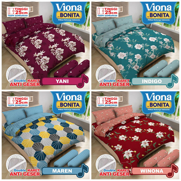 

Viona By Bonita Bed Cover Set Sprei Fitted King Uk.180x200 Tinggi 25 Cm