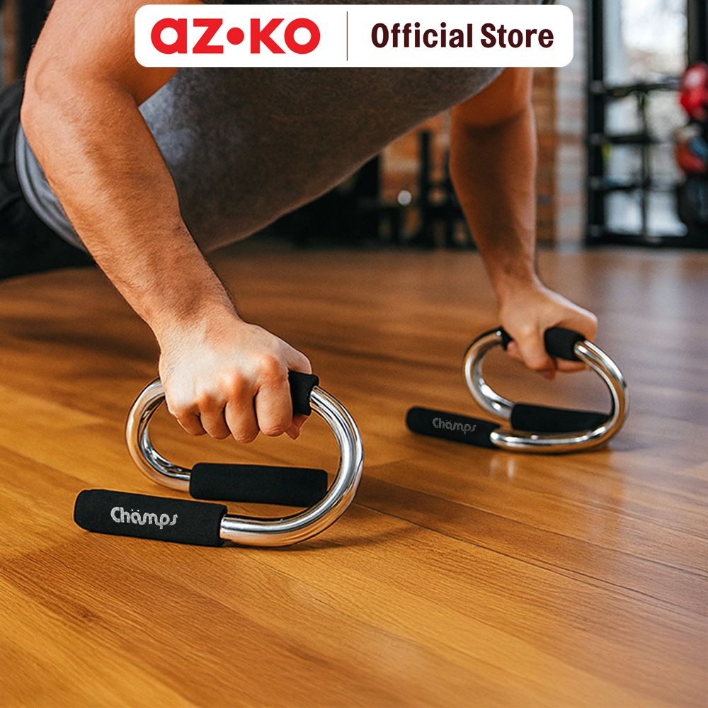 AZKO Champs Curl Push Up Bar - Silver Alat Olahraga Push Up Push Up Grip Perlengkapan Fitness Dan Gy