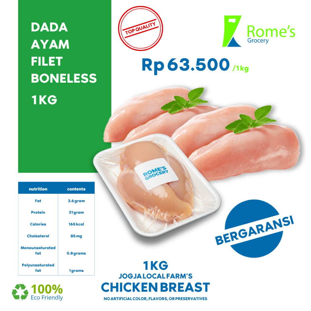 

Dada Ayam Filet Boneless | 1 Kg | Fresh 100% | Bergaransi | Rome's Grocery