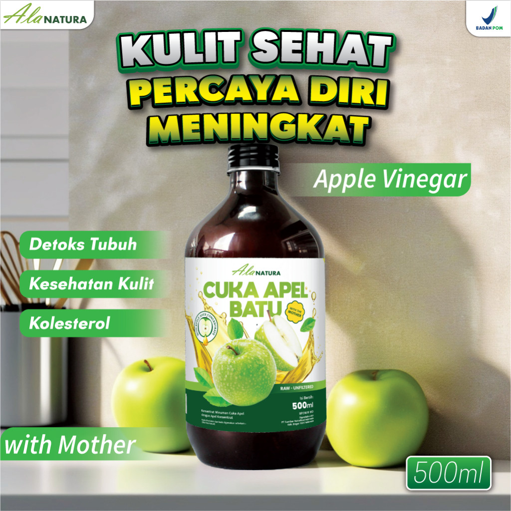 

Cuka Apel Batu Ala Natura Apple Cider Vinegar with Mother Paket 1 Botol Kulit Cerah Halal dan BPOM
