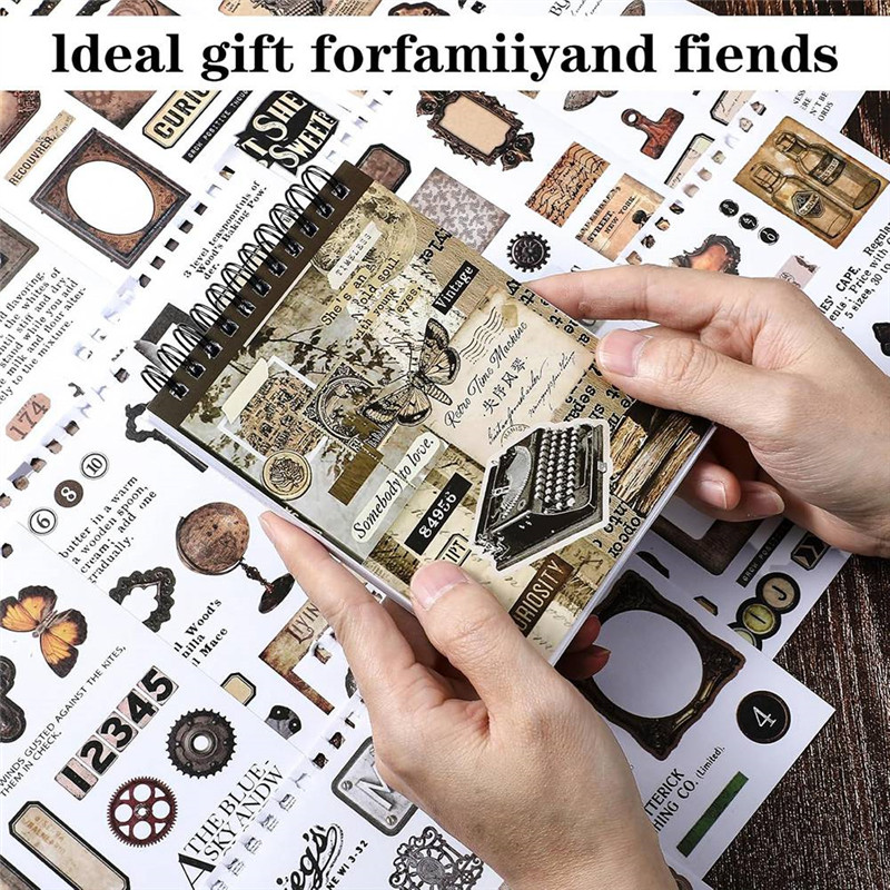 

50 Pcs Vintage Journaling Scrapbooking Supplies Scrapbook Sticker, Brown Pre-Cut Vintage Washi Sticker Book