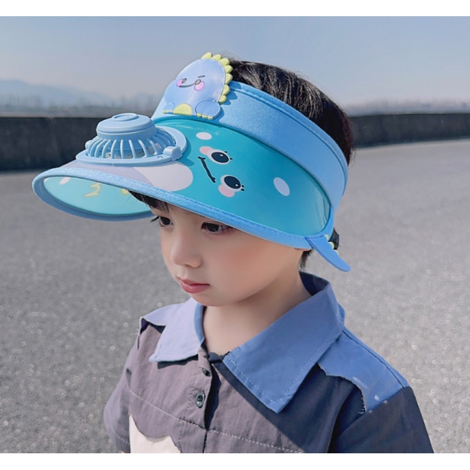 ildren's Summer Sun Hat with Fan Sun Protection Hat Cartoon Outdoor Sun Protection Hollow brim Open 