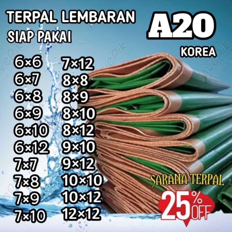 terpal tenda A20 anti UV gelaran atap tampias kolam ikan ukuran jumbo 6×6 6×7 6×8 6×9 6×10 6×12 7×7 