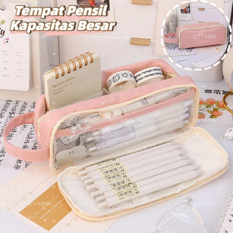 

【SUTANG】Tempat Pensil Tas Alat Tulis Kotak Alat Tulis Kapasitas Besar Tas Pena Penyimpanan Siswa Transparan Sederhana Stationery Storage Bag School Office Supplies