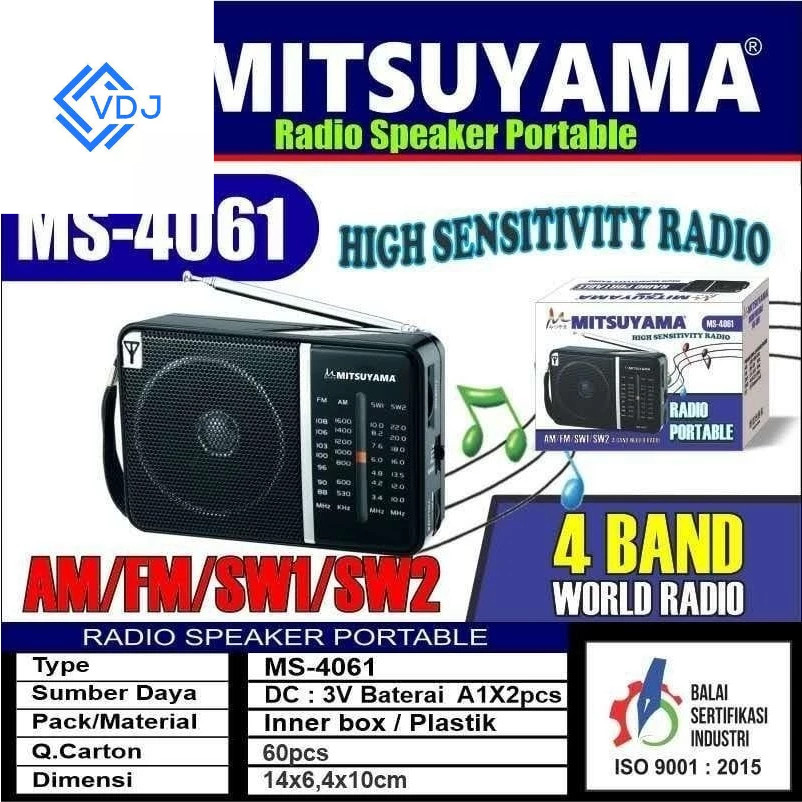 MS-4020BT SERI:4061 Radio Portable Mitsuyama MS 4061 FM AM SW 4 Band World Radio