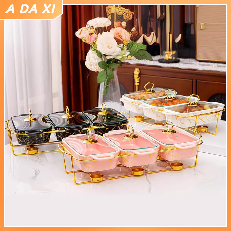 Prasmanan Sultan 3in1 Set Isi 3 Keramik Gandeng Marble Gold Wadah Makanan Mewah - Tebal Premium