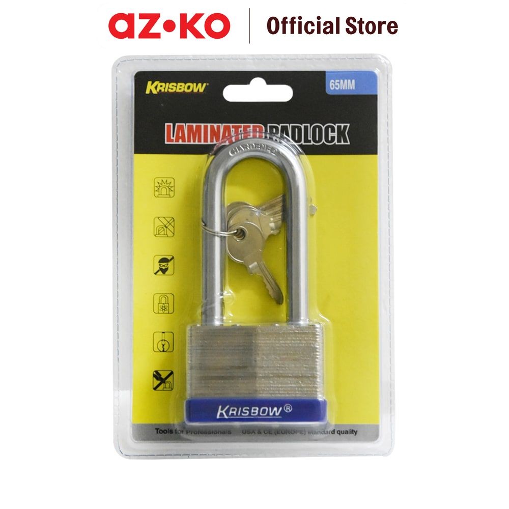 AZKO Krisbow 6.5 cm Gembok Besi Laminasi Shackle Panjang Padlock Gembok Pintu Pager Rantai Pengunci 