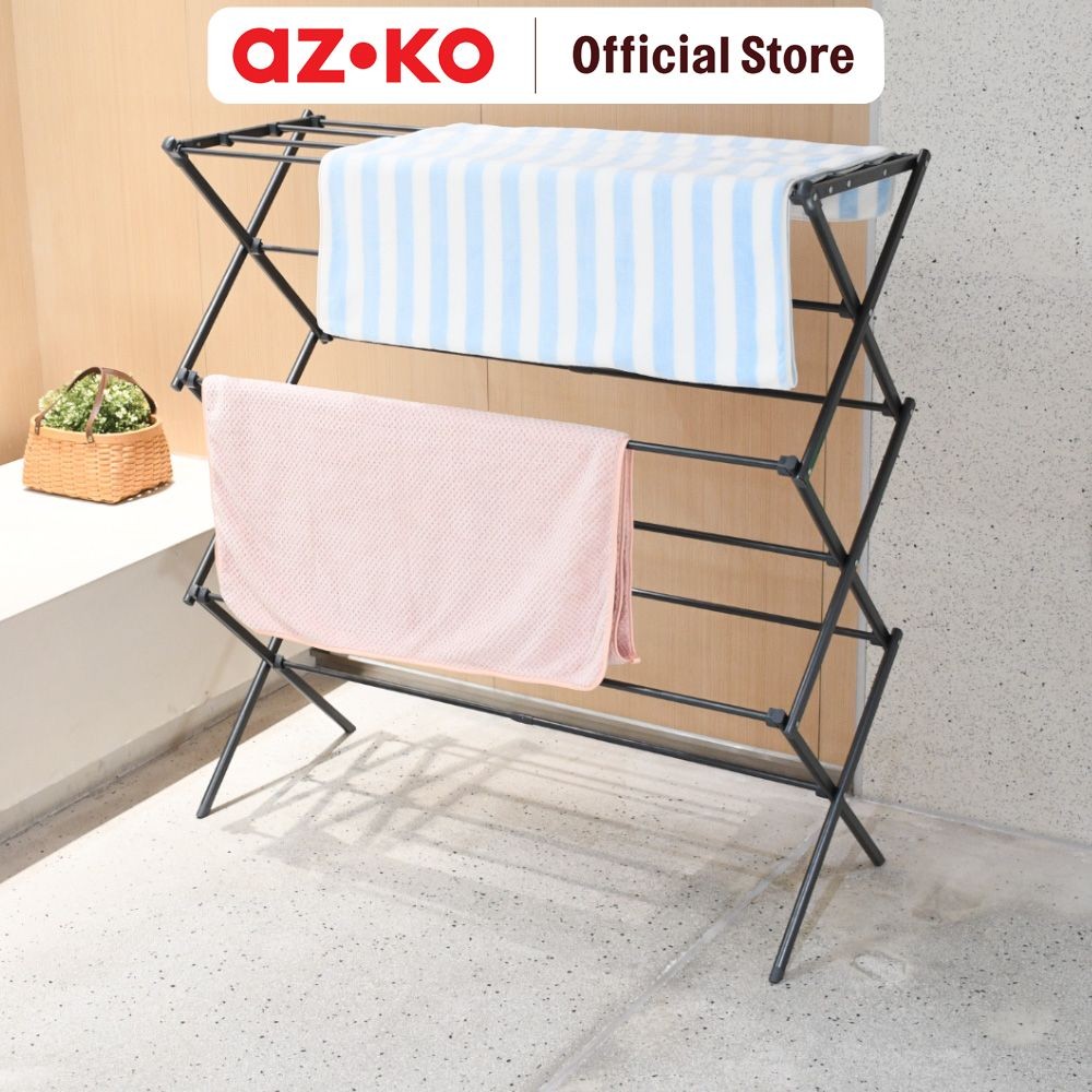 AZKO Stora Jemuran Indoor Expandable 57.5-101x41x105 cm - Abu-Abu Tua Jemuran Lipat Clothes Drying R