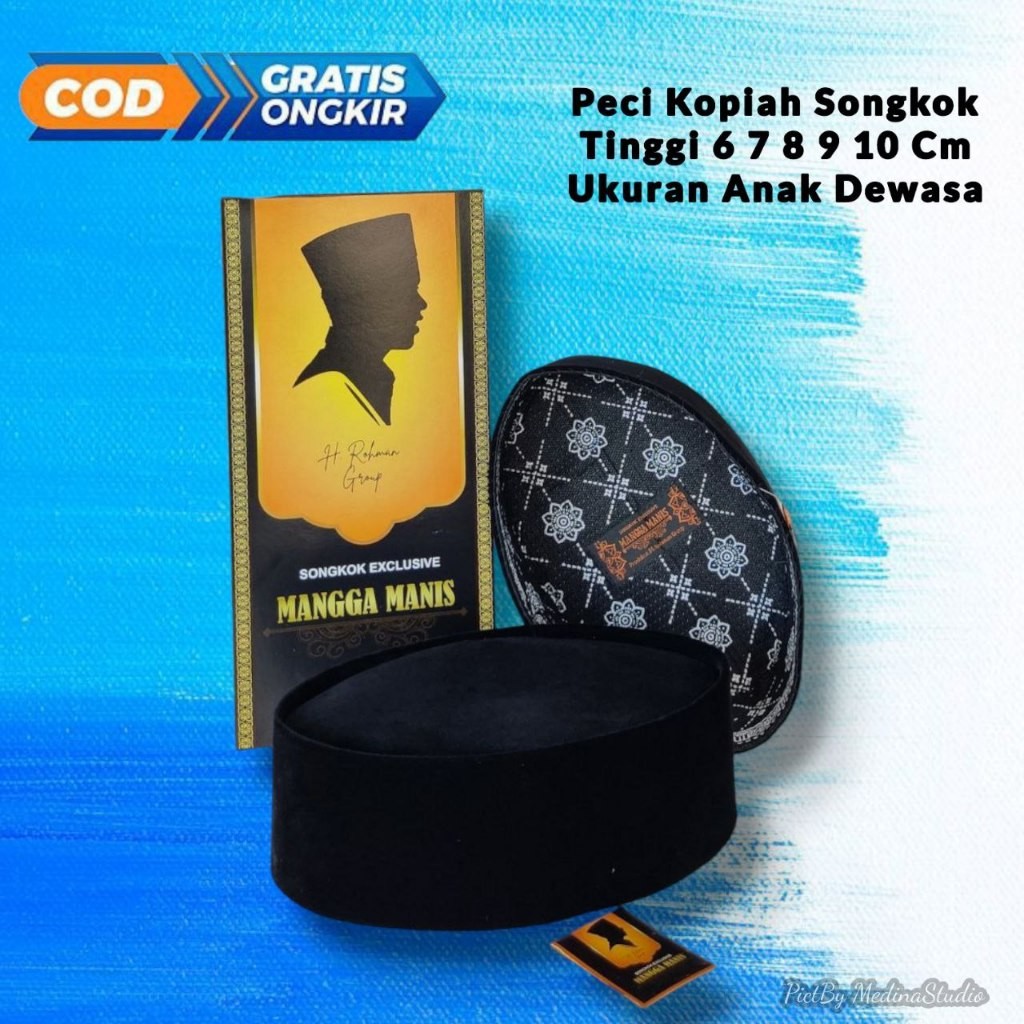 Peci Songkok Hitam Cap Mangga Manis Tinggi 5 6 7 8 9 Cm Halus Tebal Murah Kopiah Hitam Pria