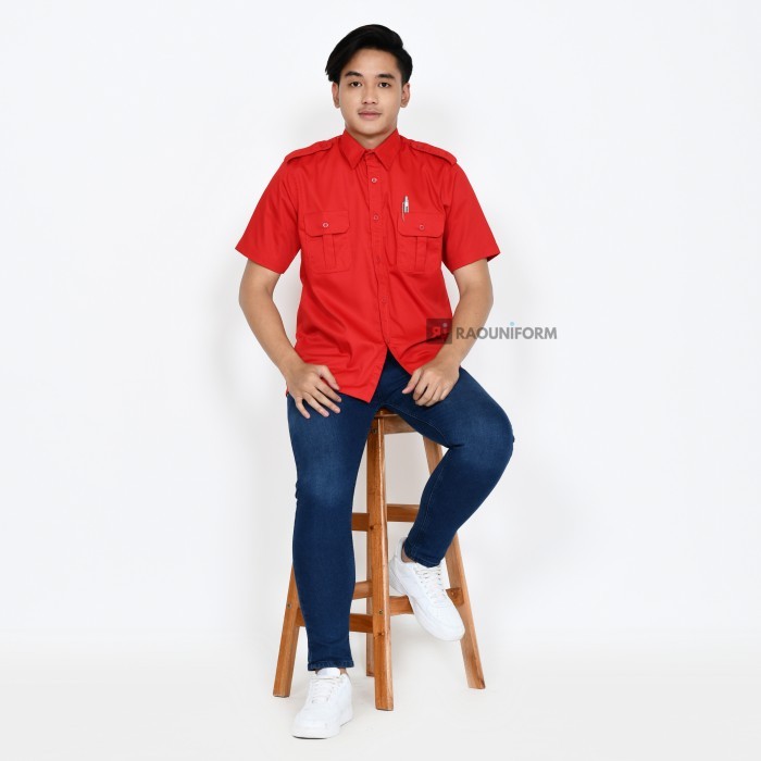 laris -Baju Putih tangan Pendek Seragam Dinas Harian Kemeja Kerja Kantor - Biru Dongker, S