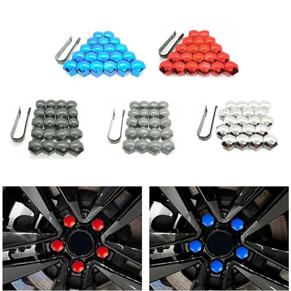 

20pcs Car Wheel Nut Cap Protection Covers Anti-Rust Auto Tire Bolt Gray, Silver, Red 17mm Head Wheel Screws With Removing Clip