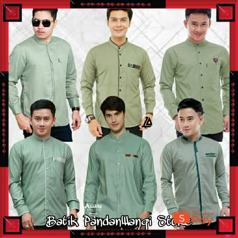 [PREMIUM ORIGINAL] SAGE - Baju Koko Pria Dewasa Lengan Panjang Terbaru Warna Sage Kemeja Koko Hadroh