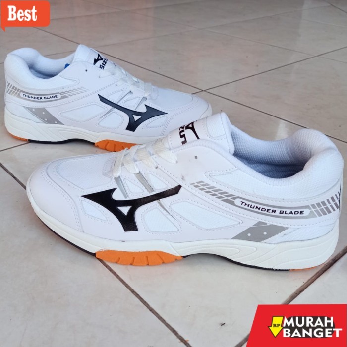 sepatu lari lokal terbaik 2025 Sepatu Sport Badminton volly Running MIZUNO Thunder Blade Putih - Put