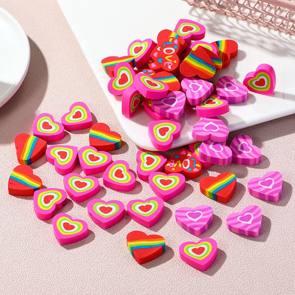 

48pcs Cartoon Mini Erasers Heart Shape Erasers Novelty Pencil Eraser School Office Stationery Supplies Kids Gifts