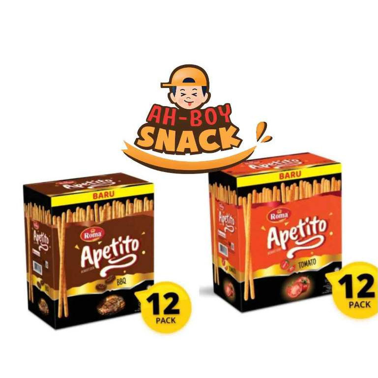 

ROMA APETITO BISKUIT STIK BOX ISI ( 10 BUNGKUS X 18,5 GRAM ) - BISKUIT STIK ROMA APETITO RASA TOMATO (10 BUNGKUS) DAN BBQ GRAM ISI ( 10 BUNGKUS X 18.5 GRAM)