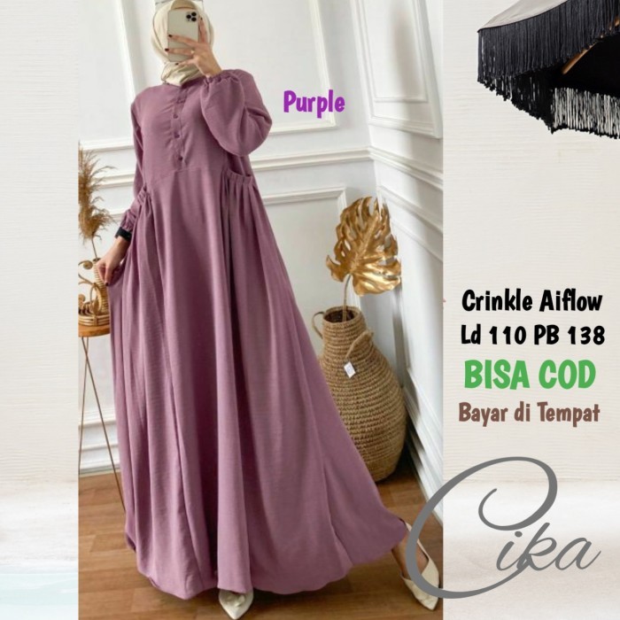 Gamis Wanita Keren Murah Bahan Bagus /Gamis Dress Wanita Muslim Kondangan Remaja Crinkle Polos - Sag