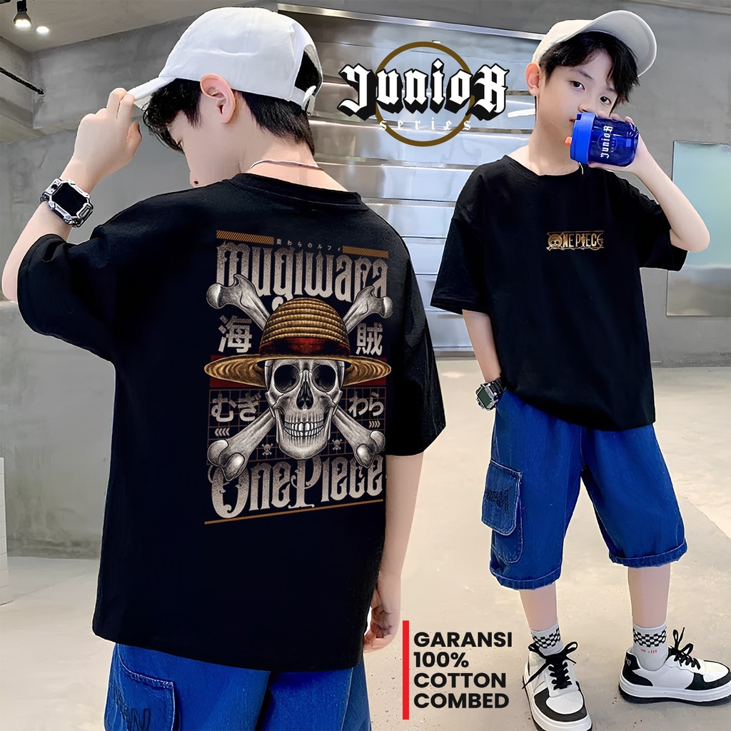 KAOS ANAK ORIGINAL KUALITAS DISTRO BAHAN CATTON COMBED  PREMIUM ANIME ONE PIECE 011 LOGO BAJU ANAK L