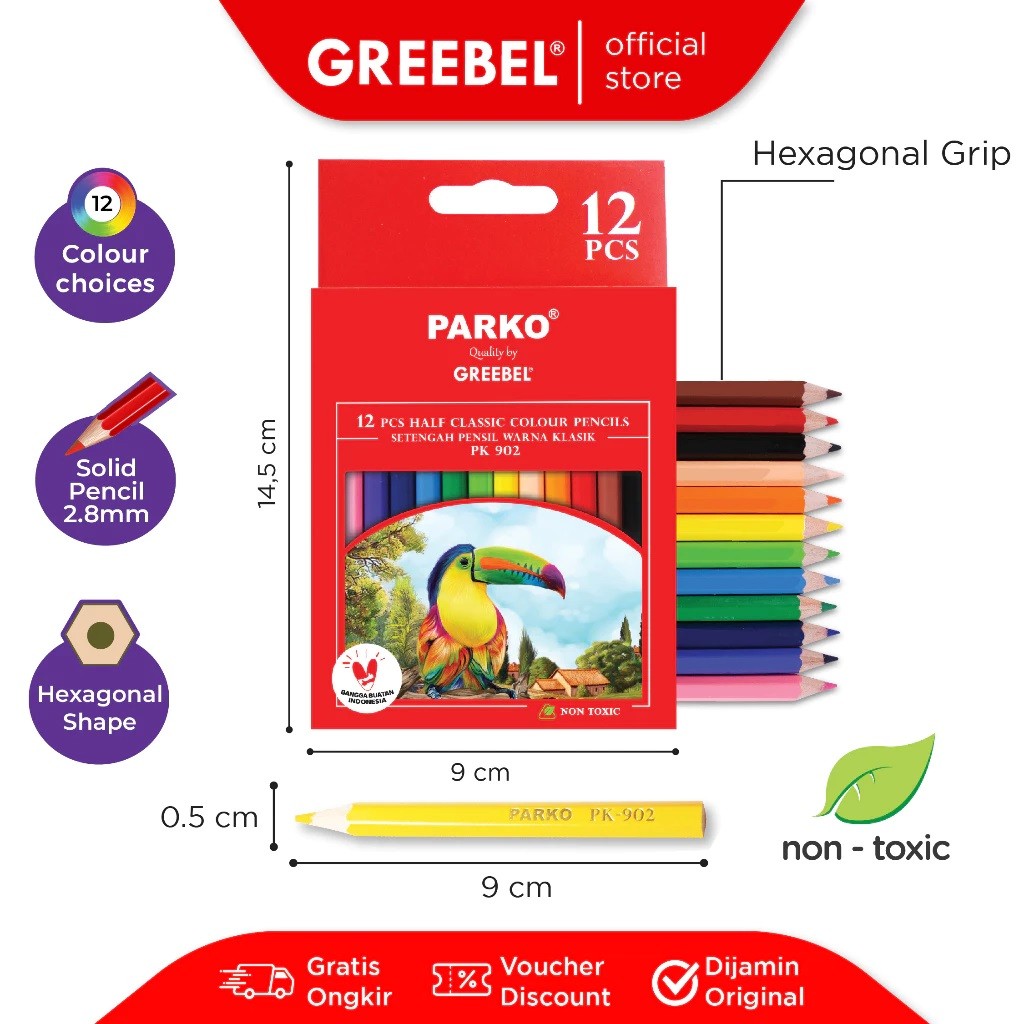 

Greebel Pensil Warna Pendek Parko Coloring Pensil 12 Warna PK-902 @1pcs