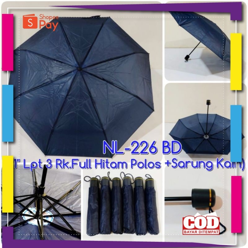 [PREMIUM ORIGINAL] Payung lipat 3 Nagoya Polos Luar Dalam + Sarung Cocok Untuk Sablon Dan Promosi NL