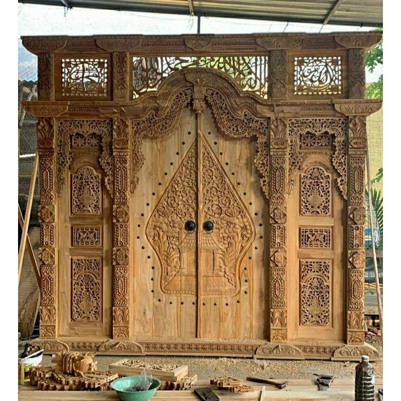 Pintu  Gebyok Jawa / Pintu Rumah Klasik Modern Ukir Gunungan Wayang Kayu Jati Ukir Jepara