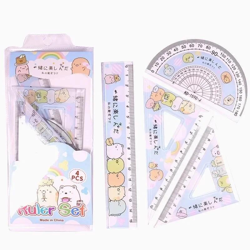 

4pcs Straight Triangle Ruler Protractor Kawaii Drawing Painting Tool Rulers Drafting Supplies Korean Stationery School Office