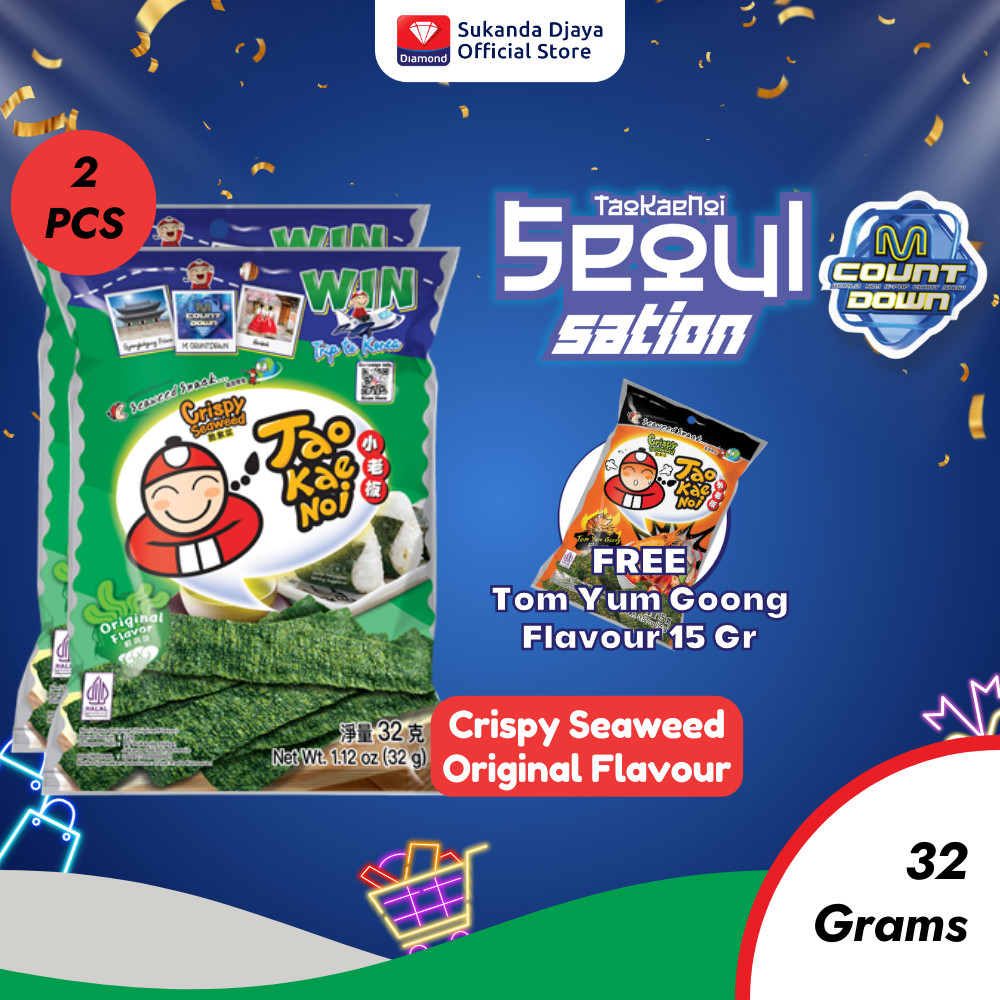 

[Edisi Seoul Sation] Buy 2 Tao Kae Noi Crispy Seaweed Original Flavour 32 Gr - Free Tom Yum Goong Flavour 15 Gr