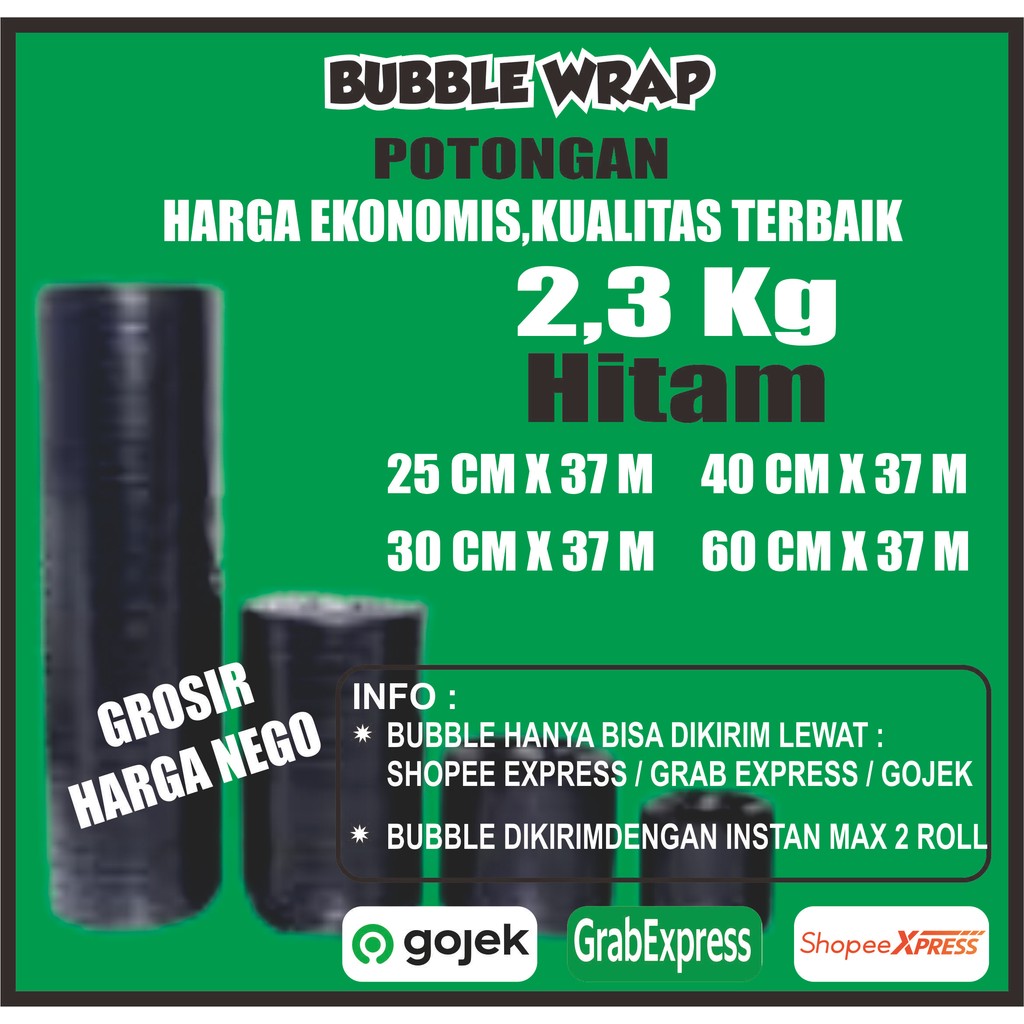 

Bubble Wrap Warna Hitam Eceran Berat 2.3kgPanjang 37meter bubble wrap ekonomis