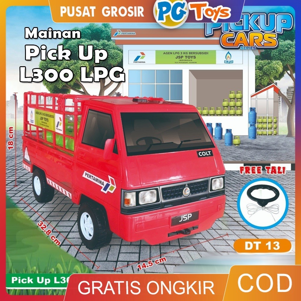 PGTOYS Mainan Anak Mobil Pick Up L300 Pertamina Pengangkut LPG Miniatur Tabung Gas 3Kg DT13