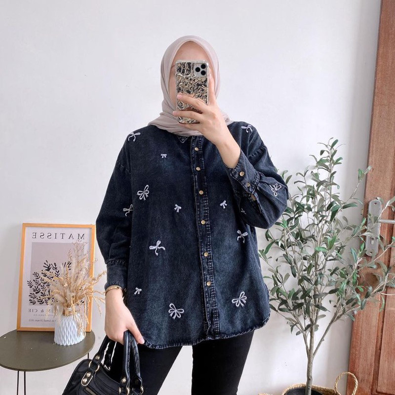ABELZ.ID Kemeja Wanita Bahan Jeans Premium Lembut Adem