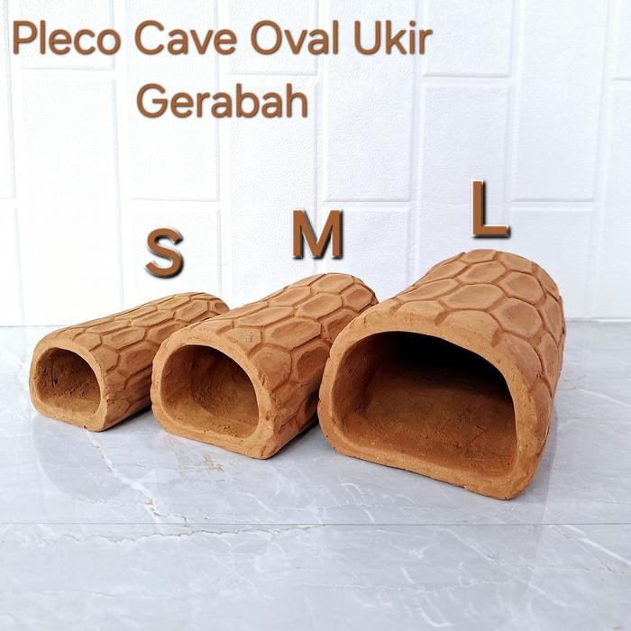 Lapak iki - M.A.D Pleco Cave Oval Ukir Gerabah Tanah Liat untuk Pleco Hypancistrus Zebra - S