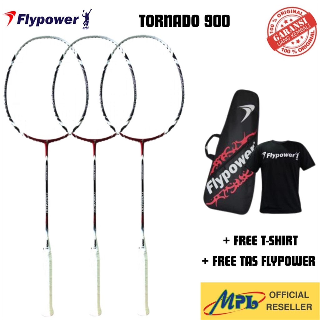 RAKET BADMINTON FLYPOWER TORNADO 900 + T-SHIRT + TAS FLYPOWER