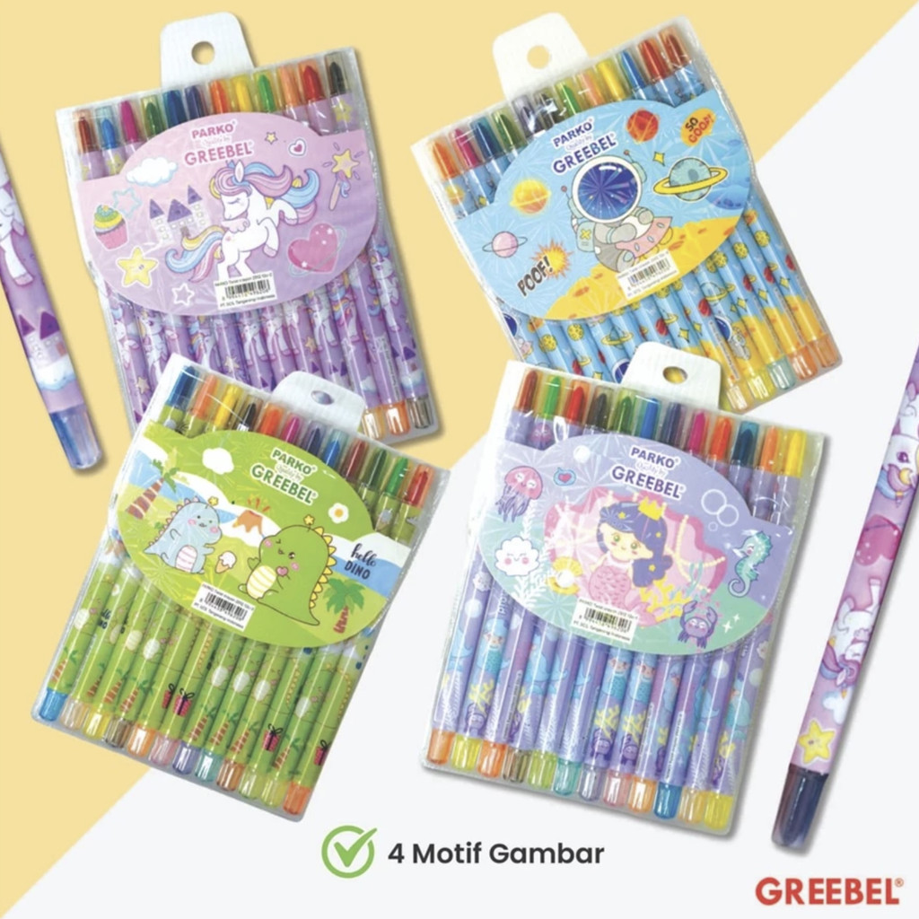 

[PaperNPlay] PARKO Crayon Putar / Krayon Twist 12 Warna / Twist Crayon Greebel / Kado Ulang Tahun Anak / Hampers Ulang Tahun Anak