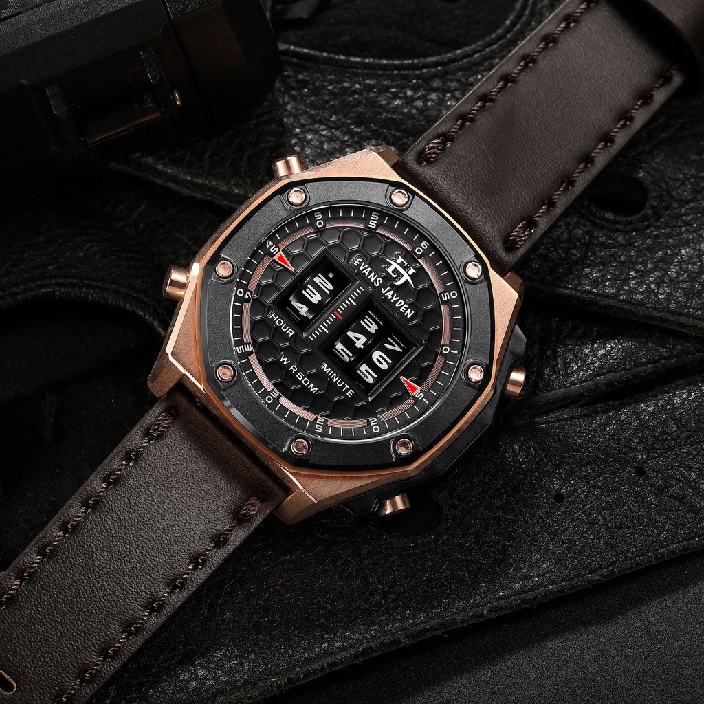 Jam tangan   Evans Jayden Jam Tangan Pria 9576 Kulit Kaca Sapphire Chronograph Water Resistant 10 AT