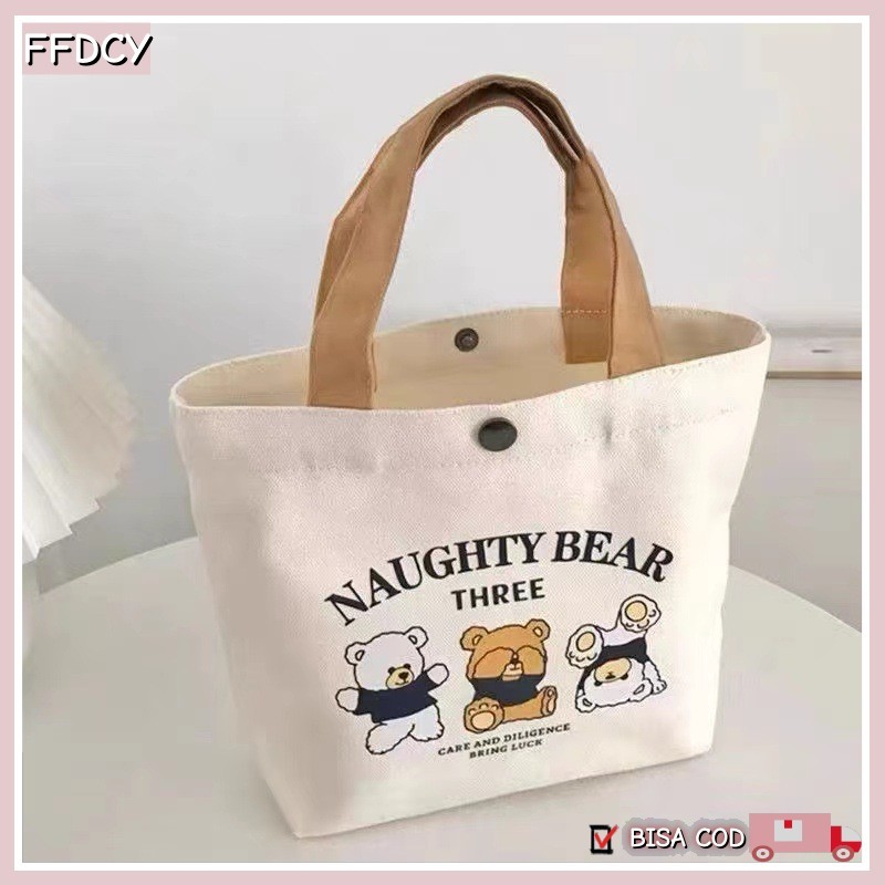 Totebag Wanita Aesthetic Tas Belanja Tote Bag Totebag Kanvas Tas Kanvas Beruang Kecil