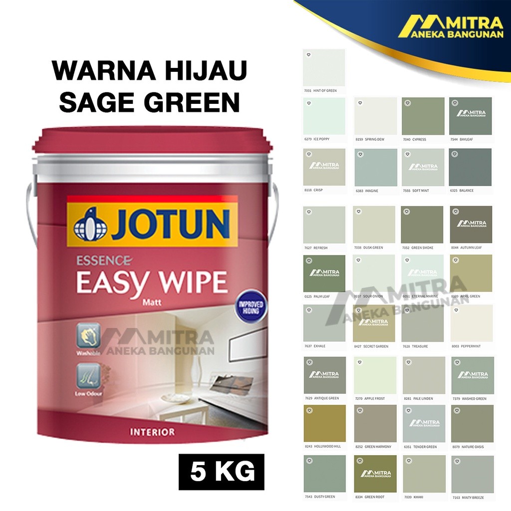 Terlaris Cat Tembok JOTUN Interior Easy Wipe 3,5 Liter / 5 Kg / Warna Sage Green / Olive / Hijau Mud