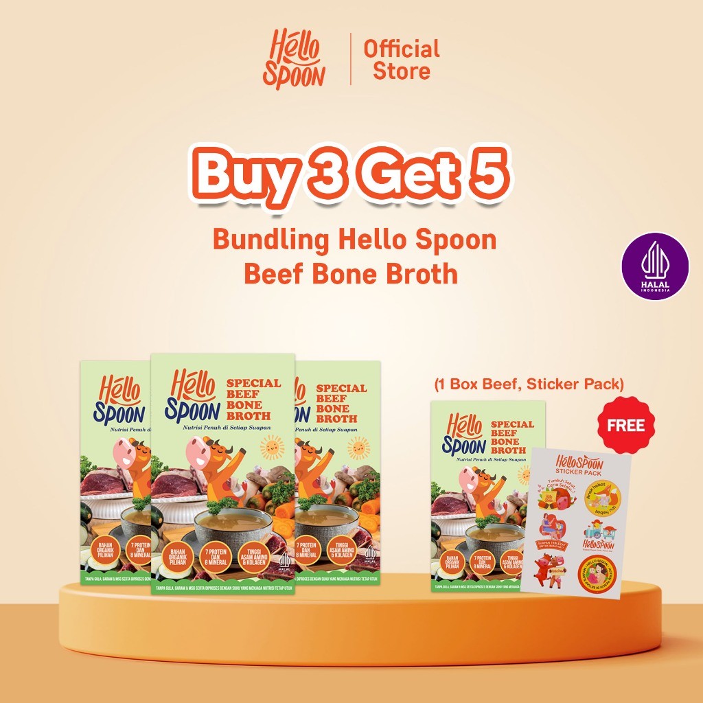 

[BUY 3 GET 5] - 3 Box Beef Bone Broth Hello Spoon FREE 1 Box Beef Bone Broth & Sticker Pack - 100% bahan alami - Tanpa MSG & Pengawet