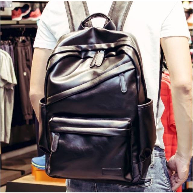 ANGGRAEINI Tas Ransel Kulit Laptop Backpack Waterproof distro bagpack gendong pria wanita sekolah ba