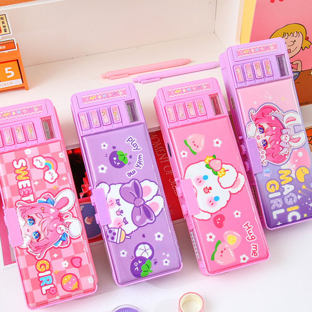 

Multi Functional Stationery Box Smart Female Password Lock High Tech Pencil Case Mechanism Bilayer Girls School Students