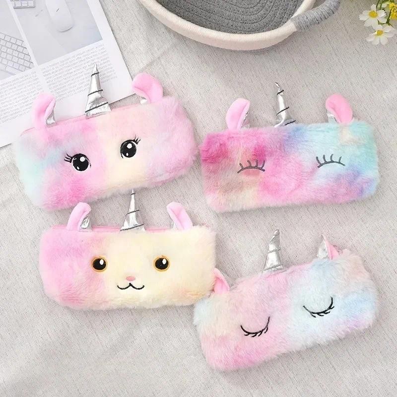 

22*10CMCute Plush Rainbow Fluffy Pencil Case Cute Zipper Fluffy Large Capacity Pencil Bag School Stationery Storage Bag Supplies