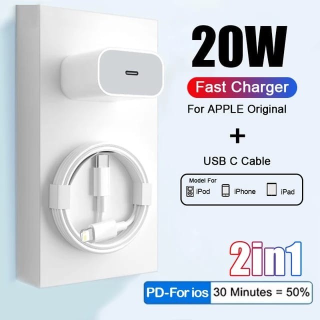 ORIGINAL POWER ADAPTER IPHONE 11 12 13 14 PRO MAX 20W PD FAST CHARGER