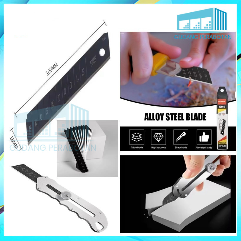 

GP (Isi 10pcs) Isi Ulang Cutter Hitam Besar 18mm SK5 Refill Cutter Tajam 18mm Stainless
