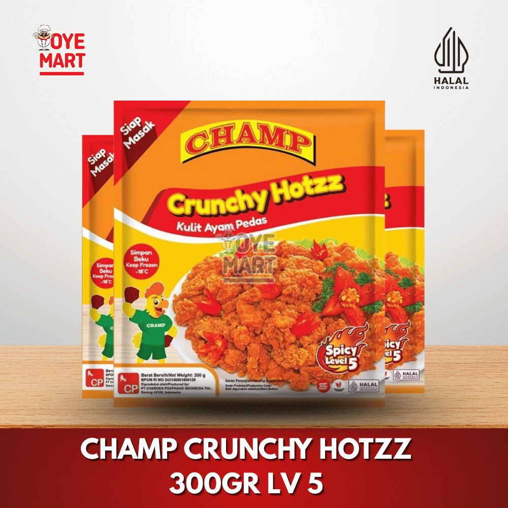 

CHAMP CRUNCHY HOTZZ 300GR LV 5/ KULIT AYAM KRISPI PEDAS