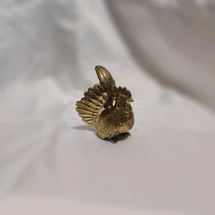 Patung Shio Ayam Kecil Hiasan Logam Kuningan Pajangan Ayam Jago Dekor - Gold
