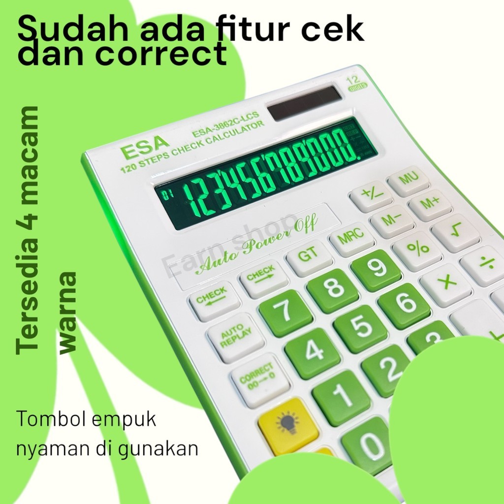 

Kalkulator Dagang LED 12 Digit - Kalkulator LED ESA-3862C LCS dengan Cek dan Koreksi