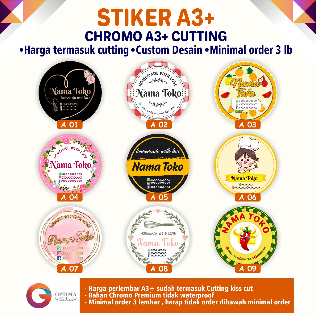

Cetak Custom Stiker A3+, termasuk Cutting Free Design