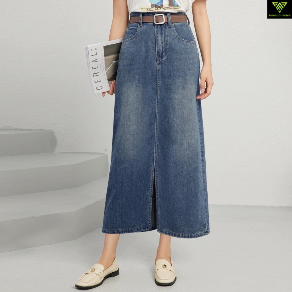 Forking Denim Skirt Women Mid-Length High Waisted Hip Wrap Skirt