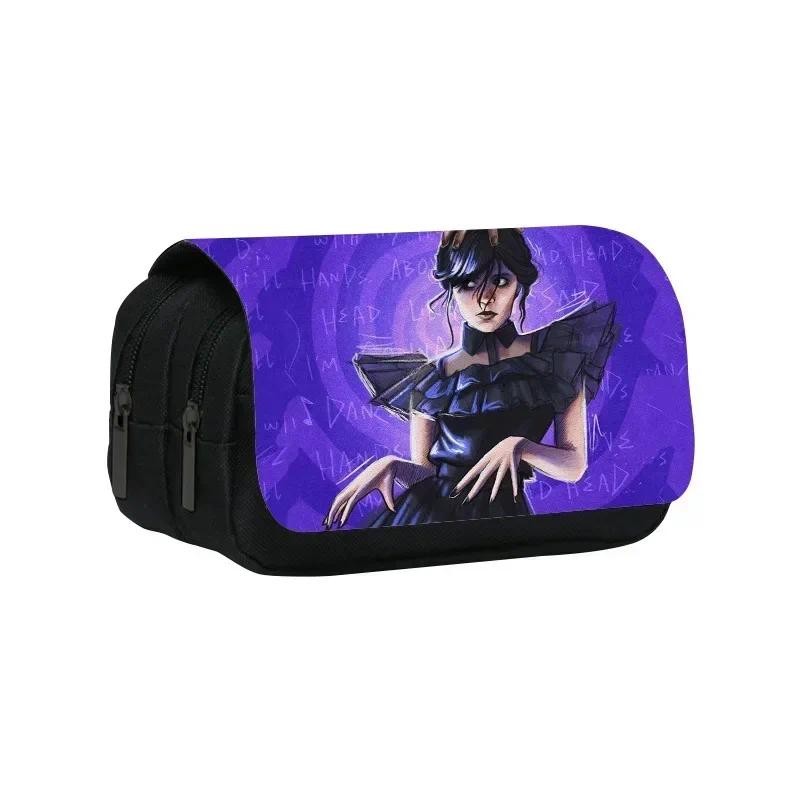 

HOT Wednesday Addams Printed Double Pencil Bag Adams Family Wednesday Elementary and Middle School Students Stationery Bag