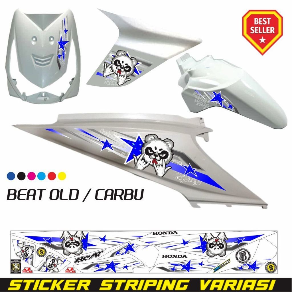 STIKER MOTOR BEAT OLD MOTIF PANDA VARIASI STRIPING BEAT STRIPING