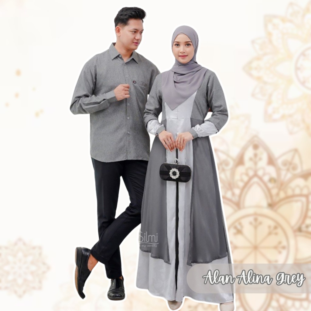 Baju Muslim Couple Pasangan Kondangan Kekinian Elegan Terbaru Bahan Katun Silmi Alan Alina